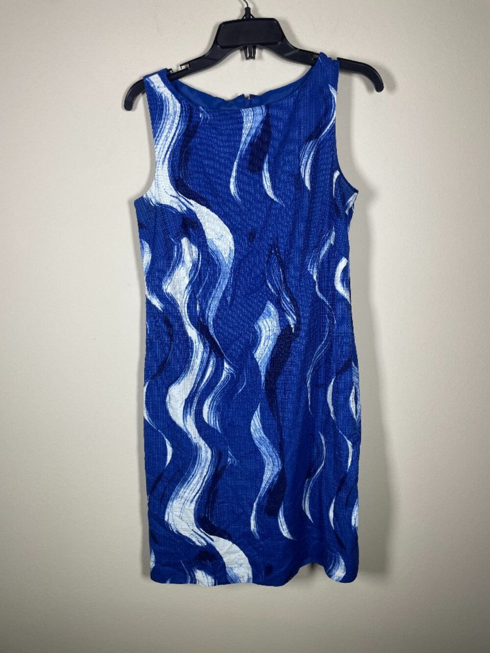 Ann Taylor Women's Blue Wave Print Sheath Dress Sleeveless Size: 6